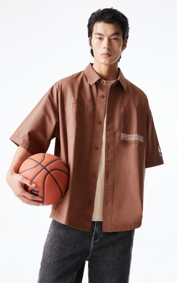 杰克琼斯夏季款NBA联名勇士队潮宽松运动纯棉翻领短袖衬衫男装 商品大图