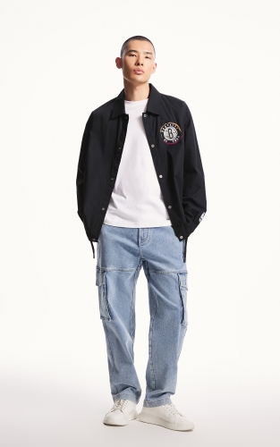 杰克琼斯冬季新款NBA联名时尚运动潮翻领字母宽松羽绒服外套男装 商品图2