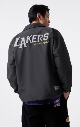 杰克琼斯冬季新款NBA联名湖人队翻领羽绒服外套按扣门襟男装 商品图3