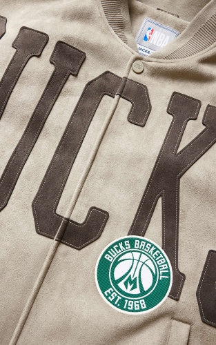 杰克琼斯NBA联名款雄鹿队冬季刺绣字母贴布宽松棒球羽绒服男款 商品图4
