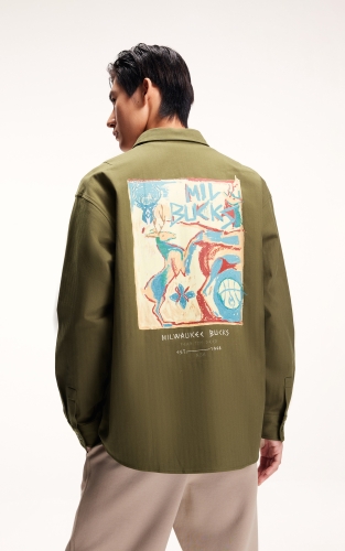 杰克琼斯时尚潮流休闲翻领纽扣刺绣背部雄鹿队印花贴布衬衫男装 商品图3