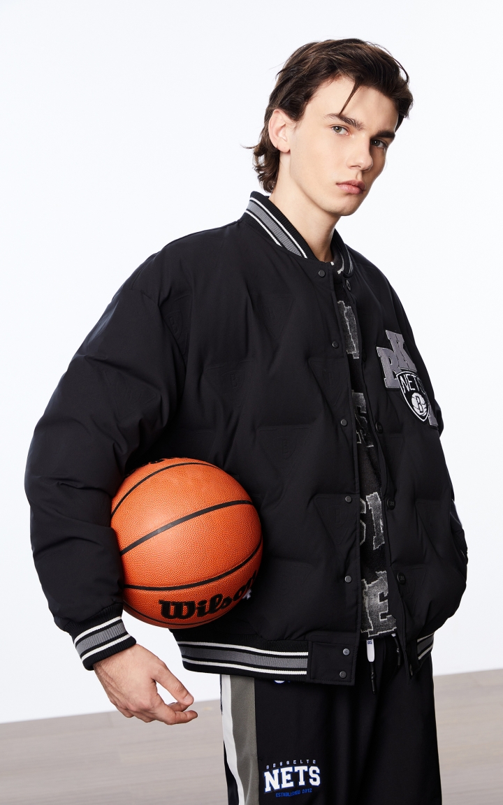 杰克琼斯春季新款NBA联名篮网队宽松棒球服运动羽绒服外套男装 商品大图