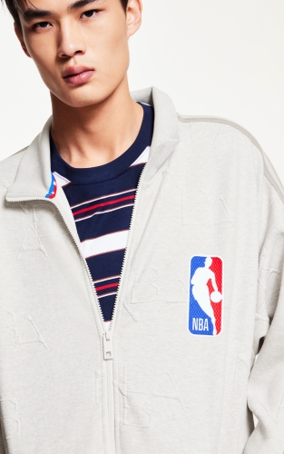 杰克琼斯NBA联名款春季新款字母提花贴布宽松立领开衫卫衣外套 商品图4