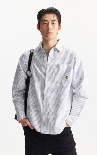 杰克琼斯男装夏季新款衬衫百搭潮流衣身满印纯棉宽松纽扣长袖上衣 商品图1