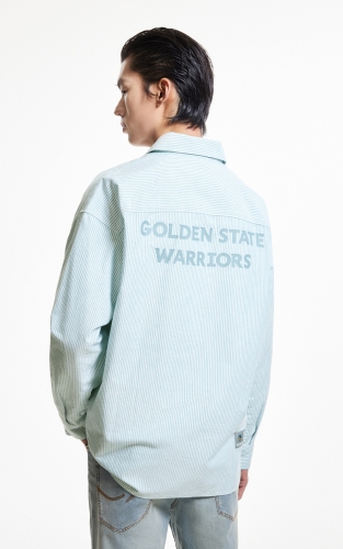 杰克琼斯男装秋季NBA联名精致刺绣条纹纯棉日常休闲长袖衬衫上衣 商品图3