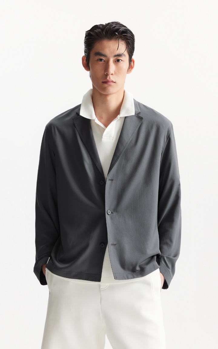 杰克琼斯男装夏季新款西服商务百搭经典深灰色三粒扣宽松西服外套 商品大图