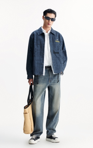 杰克琼斯男装秋季新款时尚做旧水洗休闲廓形牛仔裤阔腿裤长裤子 商品图2