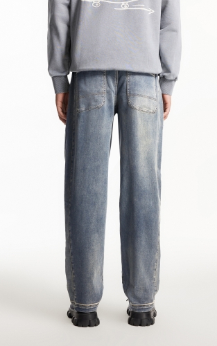 杰克琼斯男装夏季潮流时尚百搭舒适弹力宽松仿针织磨白牛仔裤长裤 商品图3