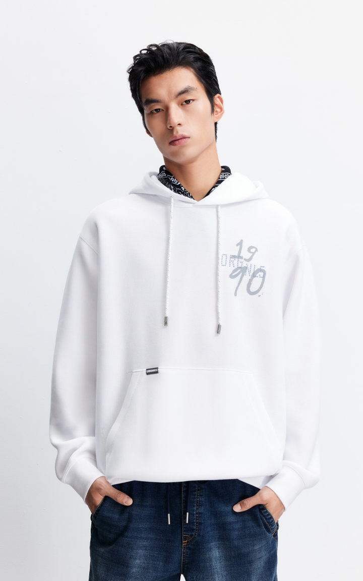 杰克琼斯男生2025年秋季新款卫衣连帽白色袋鼠兜百搭休闲宽松上衣 商品大图