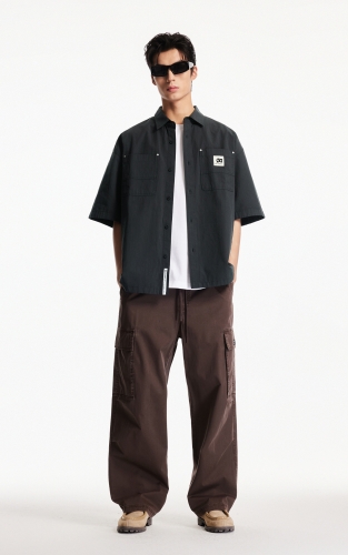 杰克琼斯男装夏季新款纯棉舒适字母贴布日常可外穿翻领短袖衬衫 商品图2
