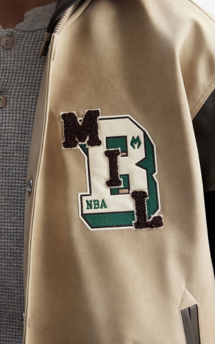 杰克琼斯NBA联名雄鹿队男装冬季棉衣连帽宽松字母印花百搭外套 商品图4