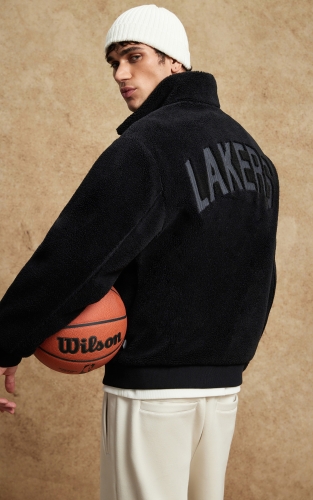 杰克琼斯NBA联名湖人队男装冬季棉衣宽松立领口袋纯色字母外套 商品图3