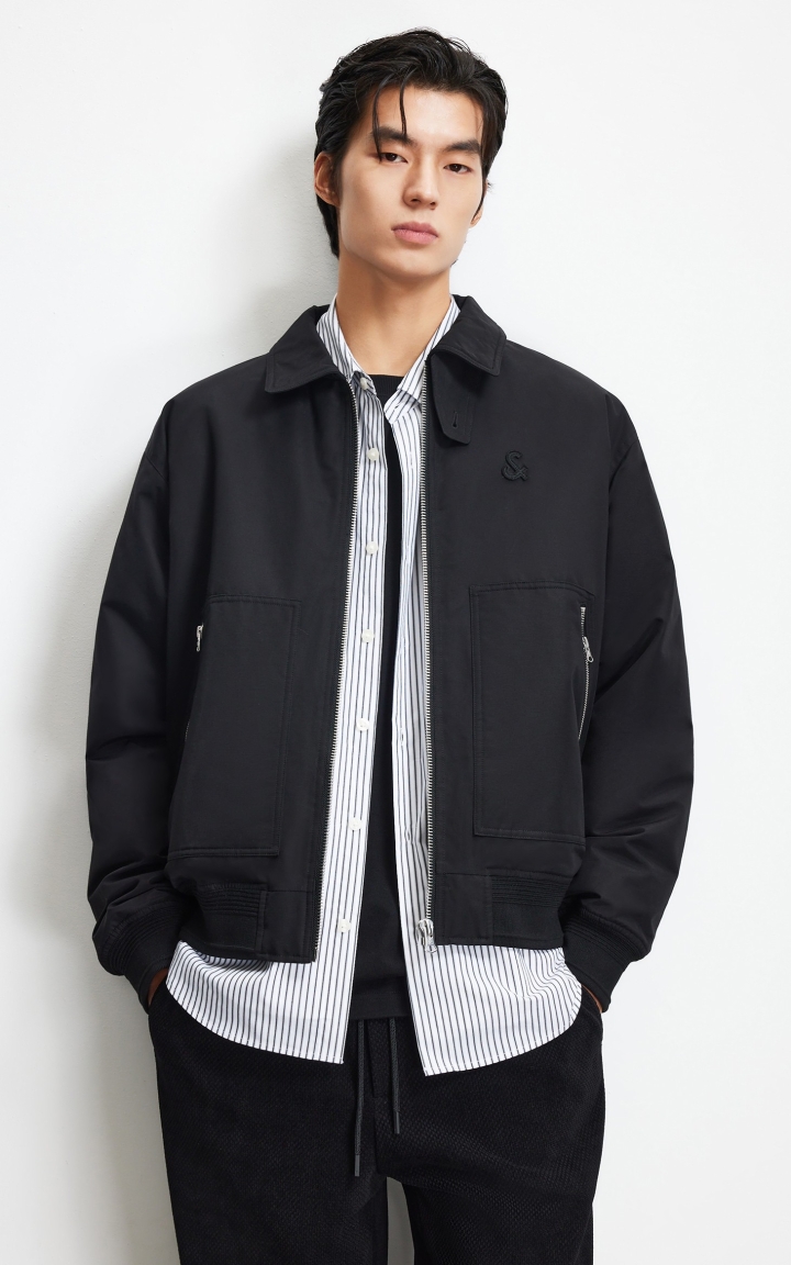 杰克琼斯男装羽绒服冬季新款时尚贴布简约纯色翻领宽松保暖外套 商品大图