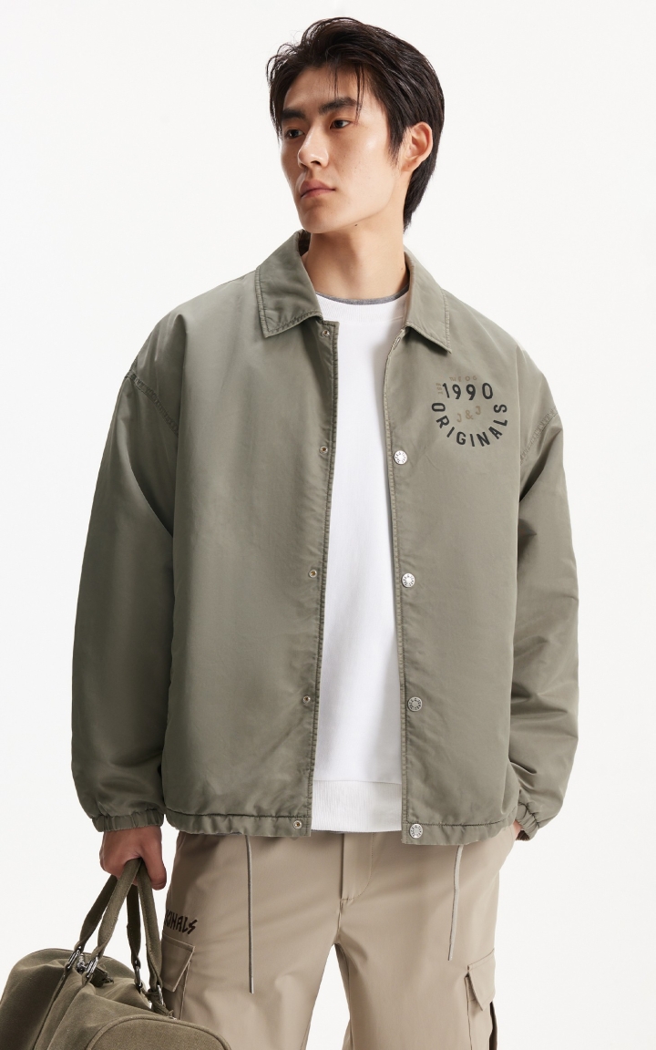 杰克琼斯秋冬季棉衣服宽松尖领字母装饰时尚百搭休闲舒适上衣外套 商品大图