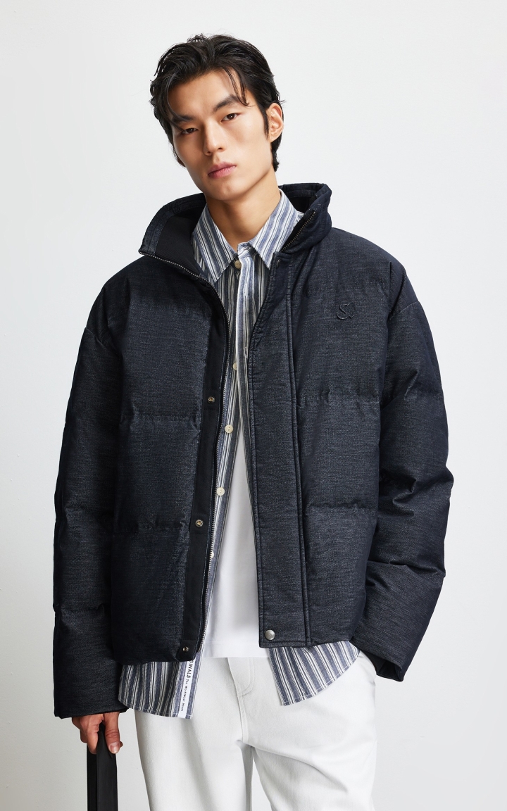 杰克琼斯男装羽绒服冬季新款纯色简约贴布立领宽松休闲保暖上衣 商品大图
