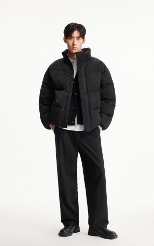 杰克琼斯男装冬季羽绒服宽松立领纯色暗纹时尚百搭简约设计感外套 商品图2