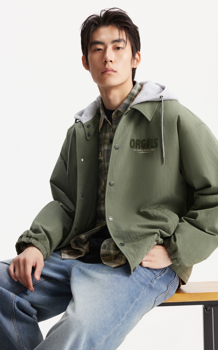 杰克琼斯男装秋冬时尚百搭潮流宽松羽绒服外套上衣字母装饰连帽衣 商品大图