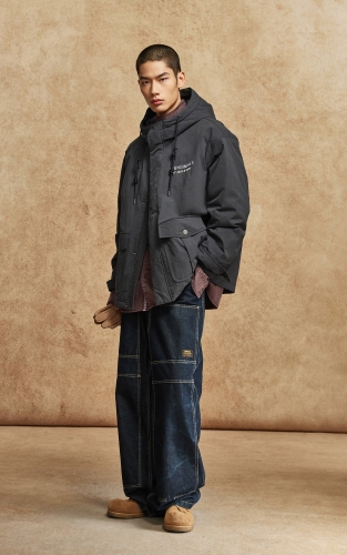 杰克琼斯男装冬季羽绒服大口袋抽绳连帽字母胶印双色多风格款外套 商品图2