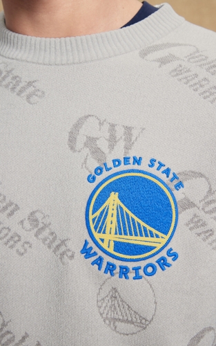 杰克琼斯NBA联名勇士队男装秋季毛衣针织衫满印图案运动风上衣 商品图4