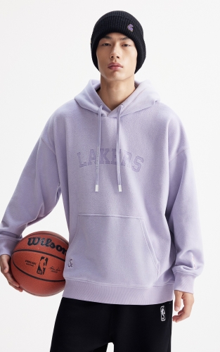 杰克琼斯NBA联名款洛杉矶队男装冬季新款连帽抽绳字母宽松卫衣 商品图1