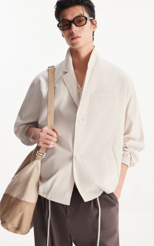 杰克琼斯男装春西服外套简约休闲时尚略宽松平驳领肌理感条纹纯棉 商品图1