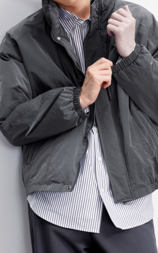 杰克琼斯男装棉服春季新款宽松立领简约纯色抽绳领口保暖外套上衣 商品图4