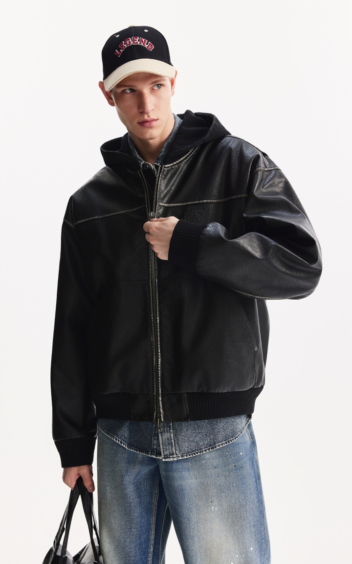 杰克琼斯男装棉服时尚宽松可拆卸连帽舒适简约纯色休闲棉衣外套 商品大图