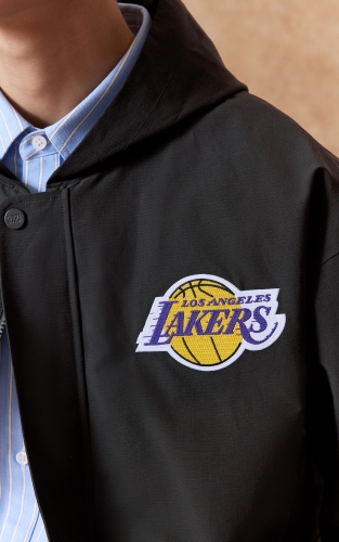 【NBA联名款湖人队】杰克琼斯男装春季夹克肌理感格纹连帽宽松 商品图4
