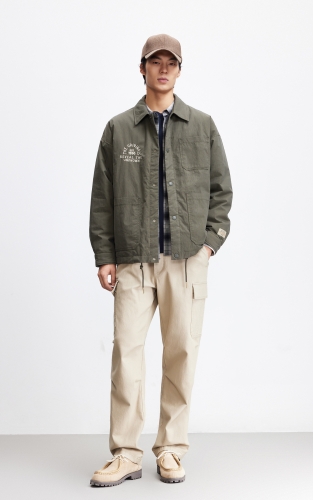 杰克琼斯男装春季羽绒服外套时尚字母胶印刺绣休闲复古翻领宽松 商品图2