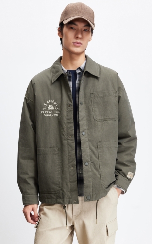 杰克琼斯男装春季羽绒服外套时尚字母胶印刺绣休闲复古翻领宽松 商品图1