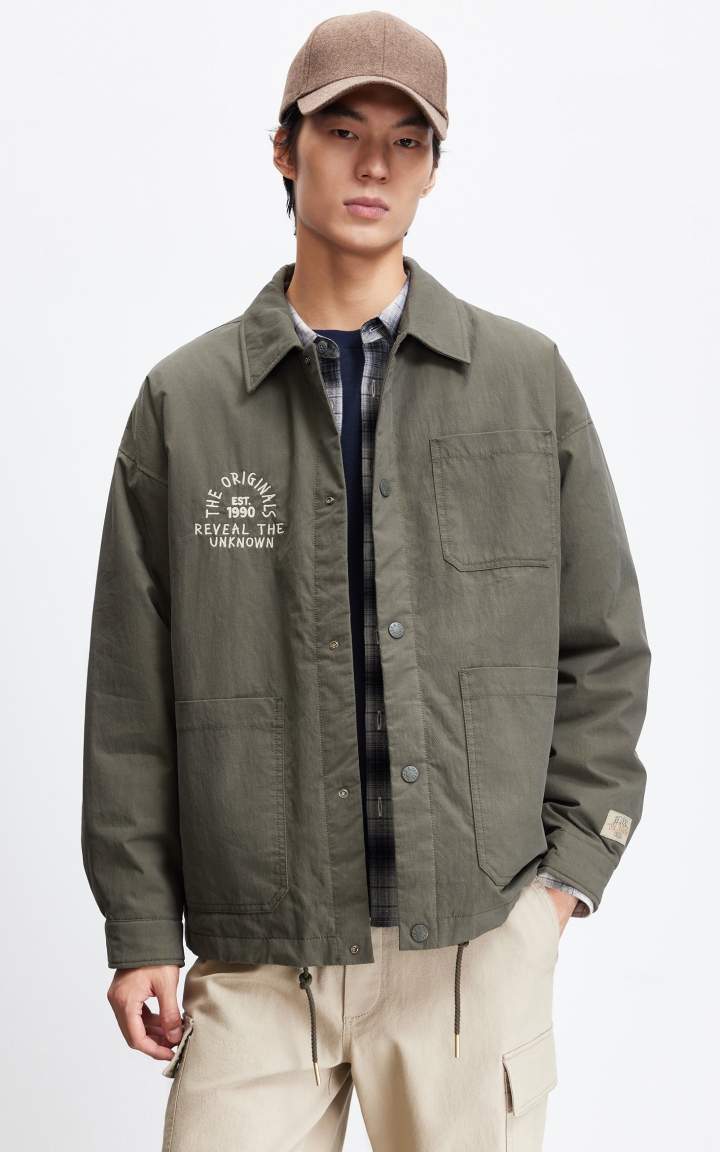 杰克琼斯男装春季羽绒服外套时尚字母胶印刺绣休闲复古翻领宽松 商品大图