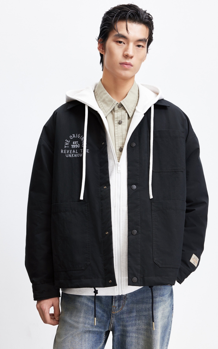杰克琼斯男装春季羽绒服外套时尚字母胶印刺绣休闲复古翻领宽松 商品大图