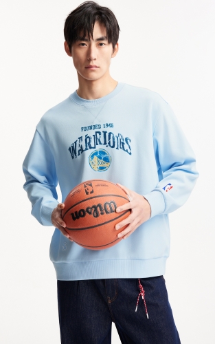 杰克琼斯春季圆领卫衣男装宽松NBA联名勇士队图案印花刺绣上衣 商品图1