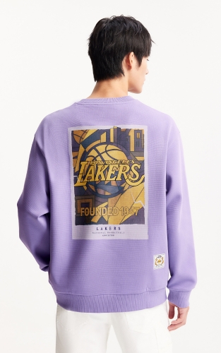 杰克琼斯春季卫衣舒适百搭帅宽松版型圆领NBA联名刺绣湖人队款 商品图3