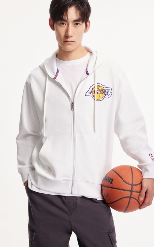 杰克琼斯秋冬时尚男装宽松连帽拉链门襟NBA联名湖人队卫衣上衣 商品图1