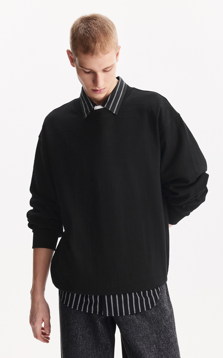 杰克琼斯男装春季卫衣宽松圆领百搭立体提花舒适长袖时尚百搭上衣 商品大图