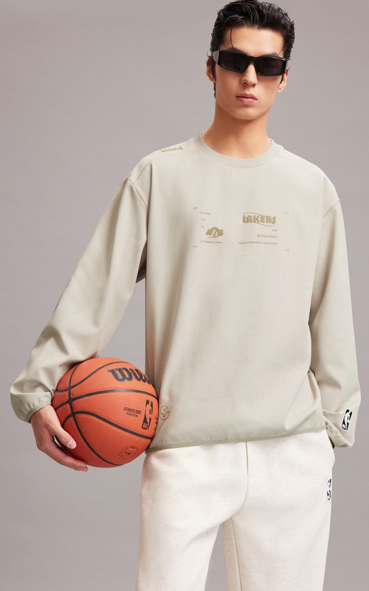 【NBA联名湖人队】杰克琼斯男装春季新款宽松圆领卫衣插肩袖上衣 商品大图