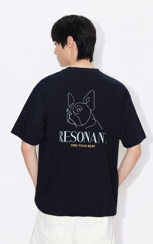 杰克琼斯男装夏季T恤时尚百搭刺绣背后法斗犬装饰舒适圆领宽松 商品图3
