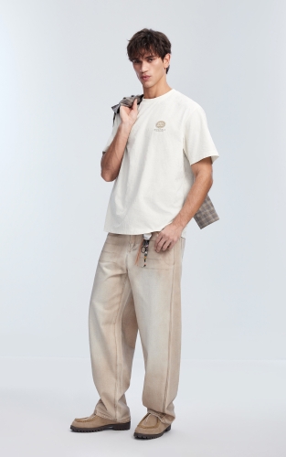 杰克琼斯夏季男款短袖T恤精致字母刺绣宽松圆领提花舒适亲肤潮流 商品图2