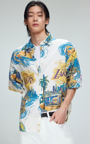【NBA联名湖人队】杰克琼斯男装衬衫夏季宽松翻领短袖时尚百搭潮 商品图1