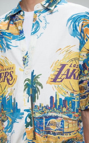 【NBA联名湖人队】杰克琼斯男装衬衫夏季宽松翻领短袖时尚百搭潮 商品图4