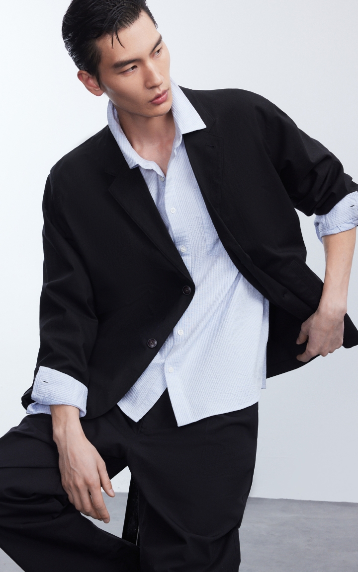 【麻混纺】杰克琼斯男装夏季西服外套简约纯色两粒扣平驳领宽松 商品大图
