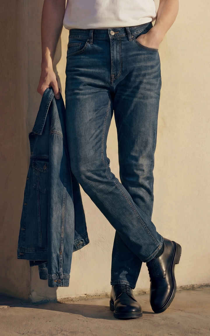 【九分裤】杰克琼斯夏季男装牛仔裤修身做旧猫须水洗双侧臀兜时尚 商品大图