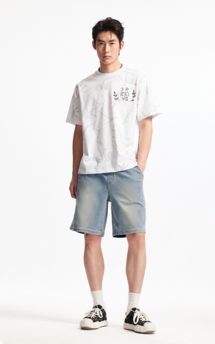 杰克琼斯男装短裤夏季新款潮酷出街百搭时尚水洗做旧抽绳牛仔裤子 商品图2