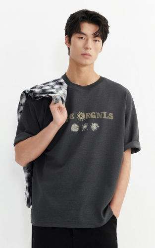 杰克琼斯男装T恤短袖上衣舒适百搭潮时尚印花肌理感罗纹圆领宽松 商品图1