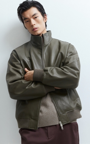 杰克琼斯秋季男装夹克立领羊皮革棒球服宽松休闲百搭潮时尚舒适通勤 商品图1