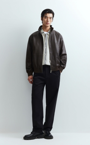 杰克琼斯秋季男装夹克立领羊皮革棒球服宽松休闲百搭潮时尚舒适通勤 商品图2