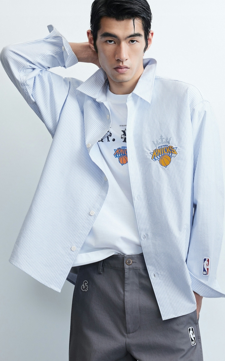【NBA联名尼克斯队】杰克琼斯秋冬男装长袖衬衫新款纯棉尖领休闲通勤 商品大图
