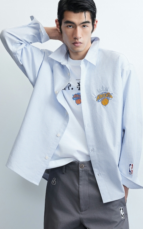 【NBA联名尼克斯队】杰克琼斯秋冬男装长袖衬衫新款纯棉尖领休闲通勤
