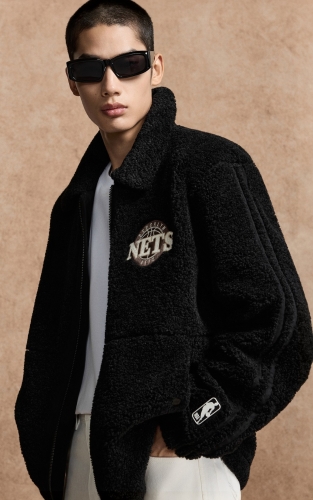 【NBA联名篮网队】杰克琼斯秋冬男装新款棉服廓形夹克羊毛混纺保暖翻领刺绣外套 商品图3